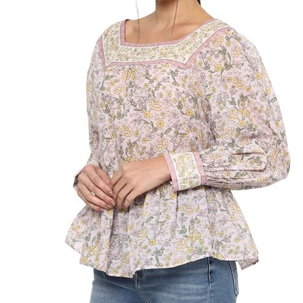 American Eagle Outfitters Floral Blouse Pink and Yellow